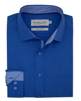 Mid Blue Weave Long Sleeve Formal Shirt with Contrast