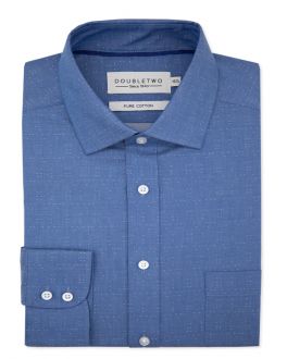 Denim Blue Speckled Pattern Long Sleeve Formal Shirt