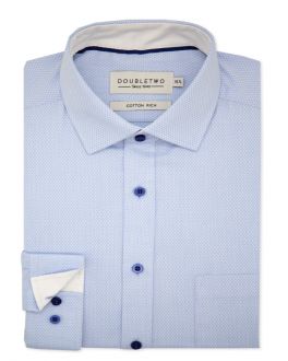 Blue Diamond Dobby Weave Long Sleeve Formal Shirt with Contrast