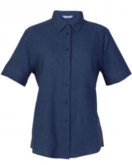 Navy Linen Blend Short Sleeve Blouse