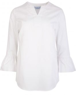 White Gathered 3/4 Sleeve Women's Tunic Top