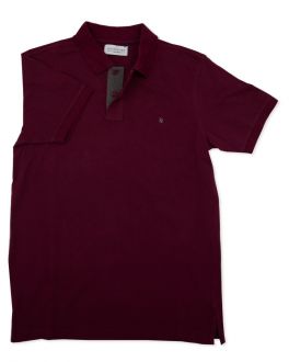 Burgundy and Charcoal Contrast Polo Shirt 