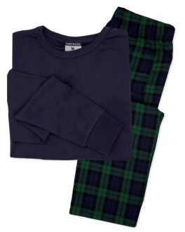 Navy & Green Check Thermal Pyjama Set