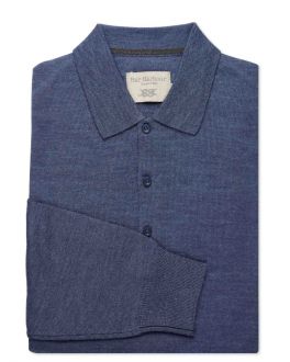 Denim Blue Merino Blend Knitted Polo