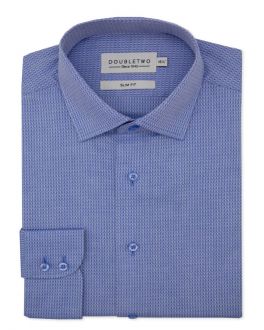 Tailored Fit Blue Herringbone Weave Long Sleeve Formal Shirt