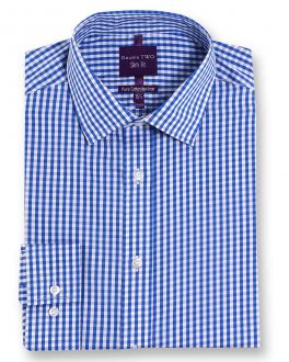 Slim Fit Blue Check Luxury Pure Cotton Non-Iron Shirt 