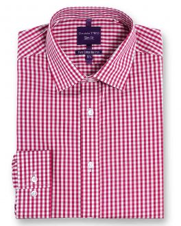 Slim Fit Red Check Luxury Pure Cotton Non-Iron Shirt 