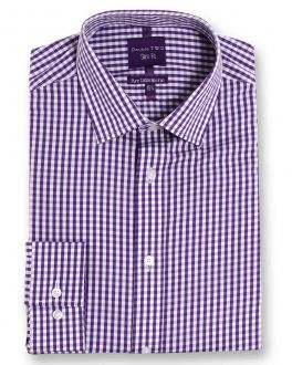 Slim Fit Purple Check Luxury Pure Cotton Non-Iron Shirt 