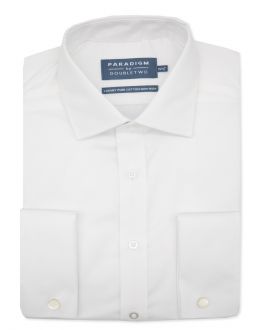 Slim Fit White Non-Iron Pure Cotton Twill Shirt - Double Cuff