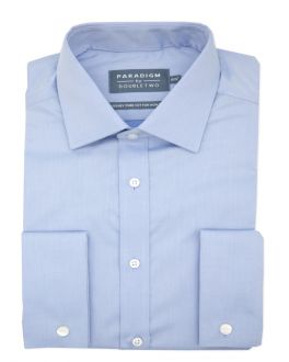 Blue Non-Iron Pure Cotton Twill Shirt - Double Cuff