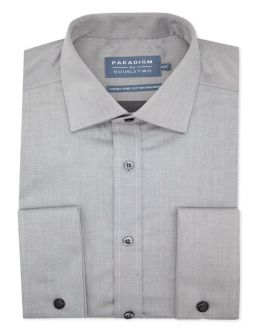 Grey Non-Iron Pure Cotton Twill Shirt - Double Cuff
