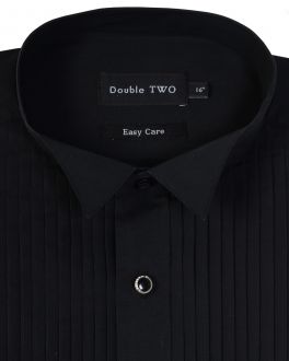 Black Wing Collar Stitch Pleat Dress Shirt