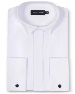 White Wing Collar Ribbed Piqué Dress Shirt