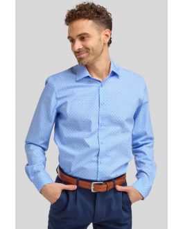 Double Two Tailored Fit Blue Moroccan Print Cotton Formal Shirt with Floral Contrast