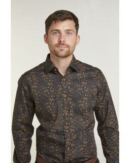 Black & Bronze Floral Print Long Sleeve Formal Shirt