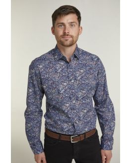 Wine & Blue Paisley Print Long Sleeve Formal Shirt