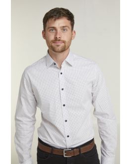 White Spotted Print Long Sleeve Formal Shirt