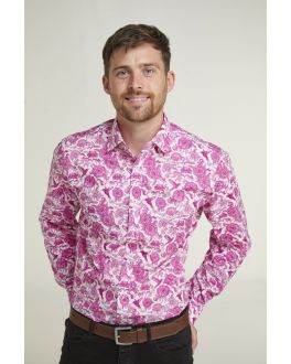 Pink Hummingbird Print Long Sleeve Formal Shirt