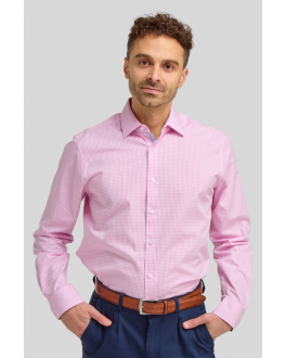 Tailored Fit Pink Gingham Check Cotton Shirt with Blue Contrast