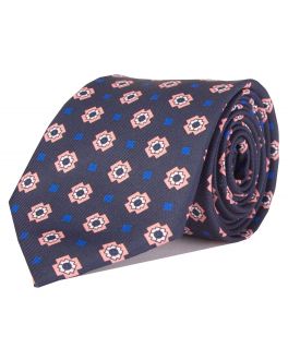 Navy and Pink Printed Spotted Tie