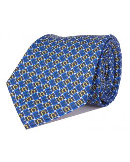 Blue and Yellow Printed Horseshoe Patterned Tie