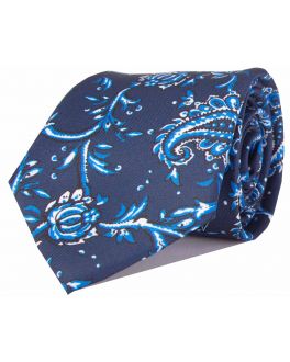 Navy & Light Blue Printed Paisley Patterned Tie