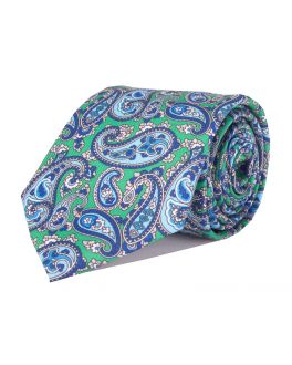 Green & Light Blue Printed Paisley Patterned Tie