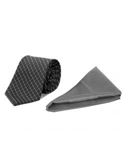 Grey Check Polyester Tie and Handkerchief Set