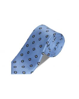 Blue Flower Patterned Silk Tie