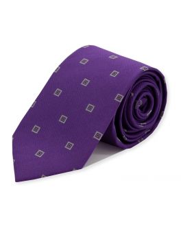 Extra Long Purple Silk Square Patterned Tie