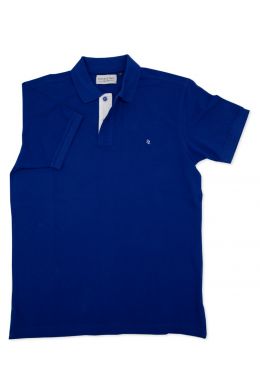 Royal Blue and White Contrast Polo Shirt