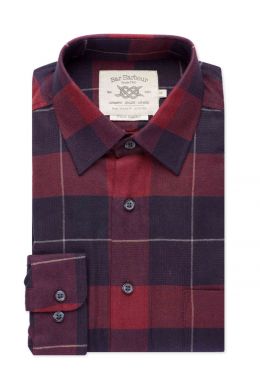 Red and Navy Check Brushed Cotton Casual Shirt