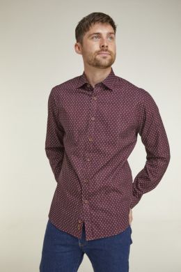 Burgundy Speckled Print Long Sleeve Casual Shirt