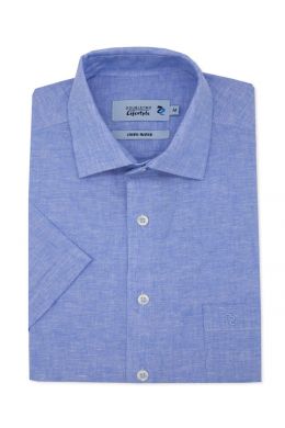 Blue Linen Blend Short Sleeve Casual Shirt