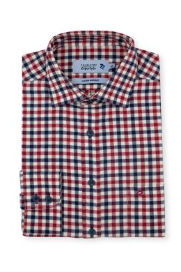 Red & Navy Gingham Twill Check Long Sleeve Casual Shirt