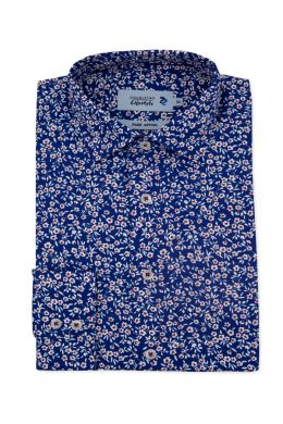Navy & White Floral Print Long Sleeve Casual Shirt