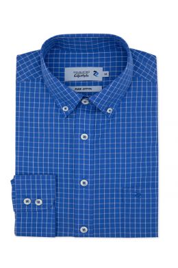 Royal Blue Grid Check Long Sleeve Casual Shirt