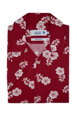 Red Hawaiian Print Short Sleeve Casual Shirt