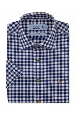Slim Fit Navy Blue Multi-Weave Check Short Sleeve Casual Shirt