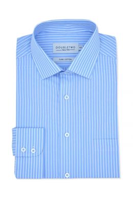 Light Blue Striped Long Sleeve Formal Shirt