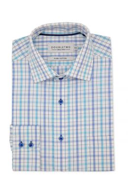 Blue Cross Check Long Sleeve Formal Shirt