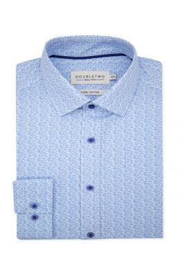 Blue Floral Print Long Sleeve Formal Shirt