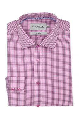 Slim Fit Pink Gingham Twill Check Long Sleeve Formal Shirt