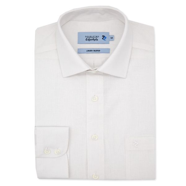 White Linen Blend Long Sleeve Casual Shirt