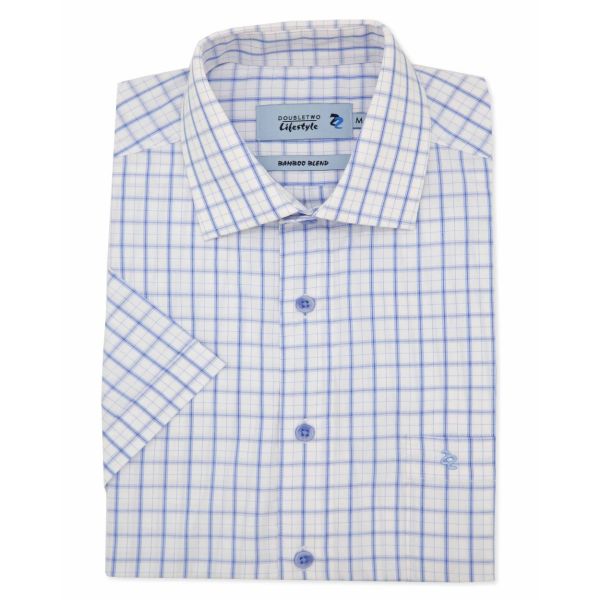 Blue Bamboo Blend Check Short Sleeve Casual Shirt