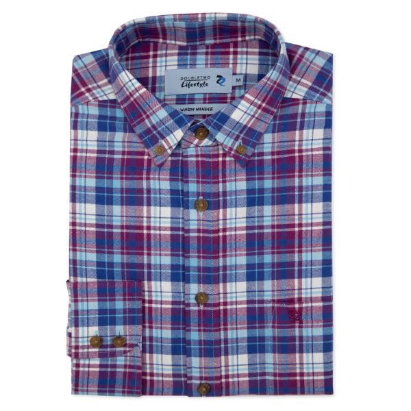 Wine & Blue Twill Check Long Sleeve Casual Shirt