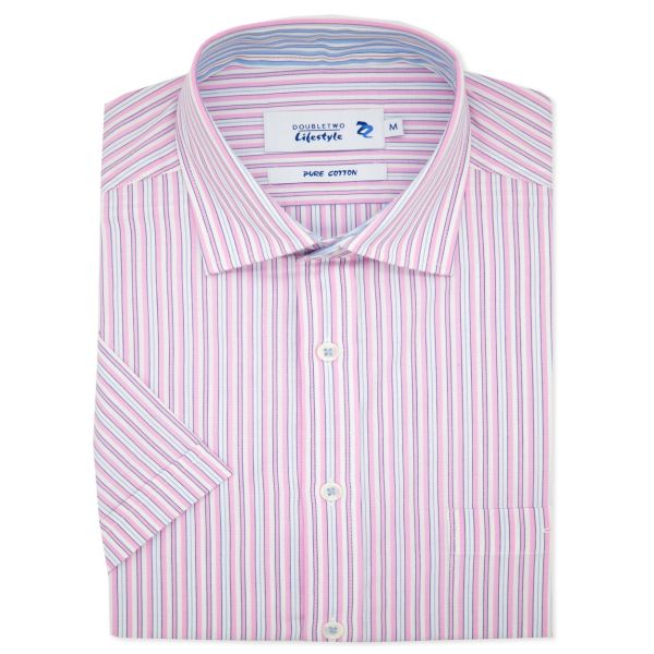 Pink Multi-Striped Short Sleeve Casual Shirt