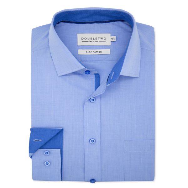 Pale Blue Weave Long Sleeve Formal Shirt with Contrast