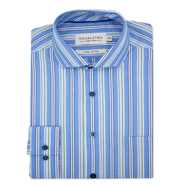 Blue & Green Multi-Stripe Long Sleeve Formal Shirt