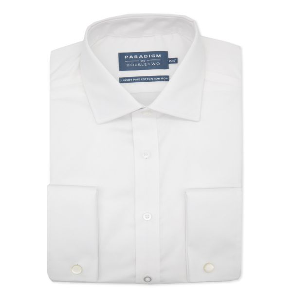 White Non-Iron Pure Cotton Twill Shirt - Double Cuff